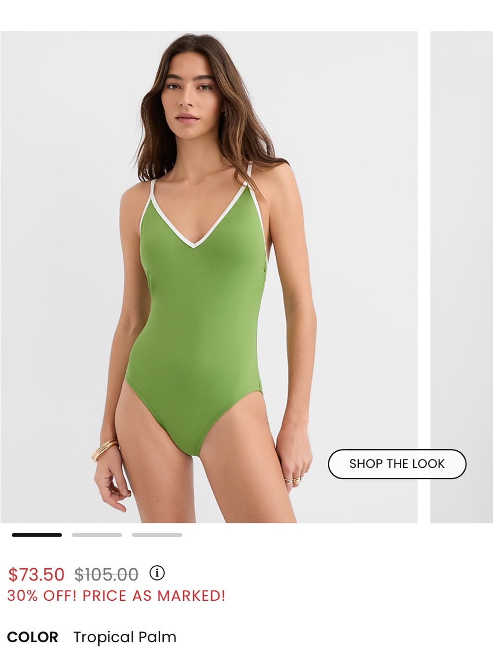LOFT Tropical Palm Green One-Piece Swimsuit with White Trim